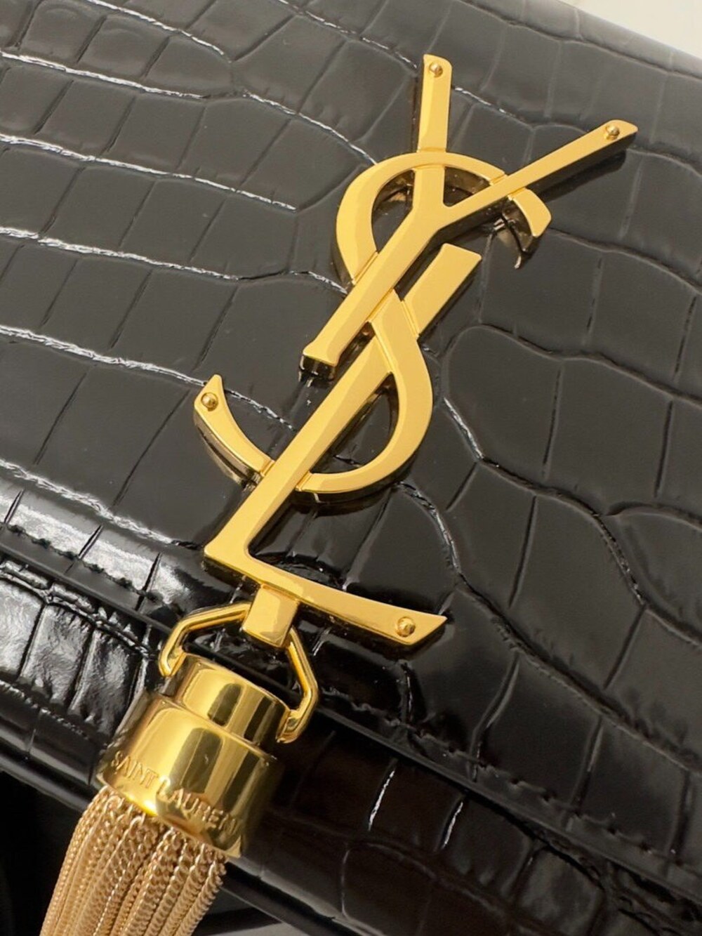Yves Saint Laurent Kate Medium Black Croc Embossed Tassel Bag - Picture 4 of 6